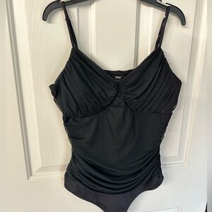 Express Black Ruched Bodysuit